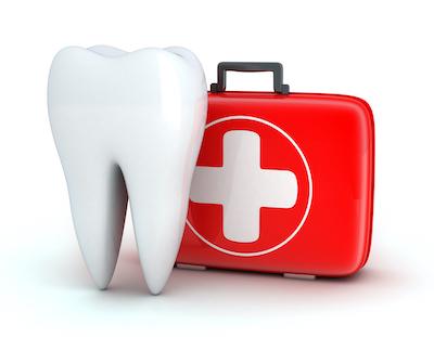 A tooth with a first aid kit