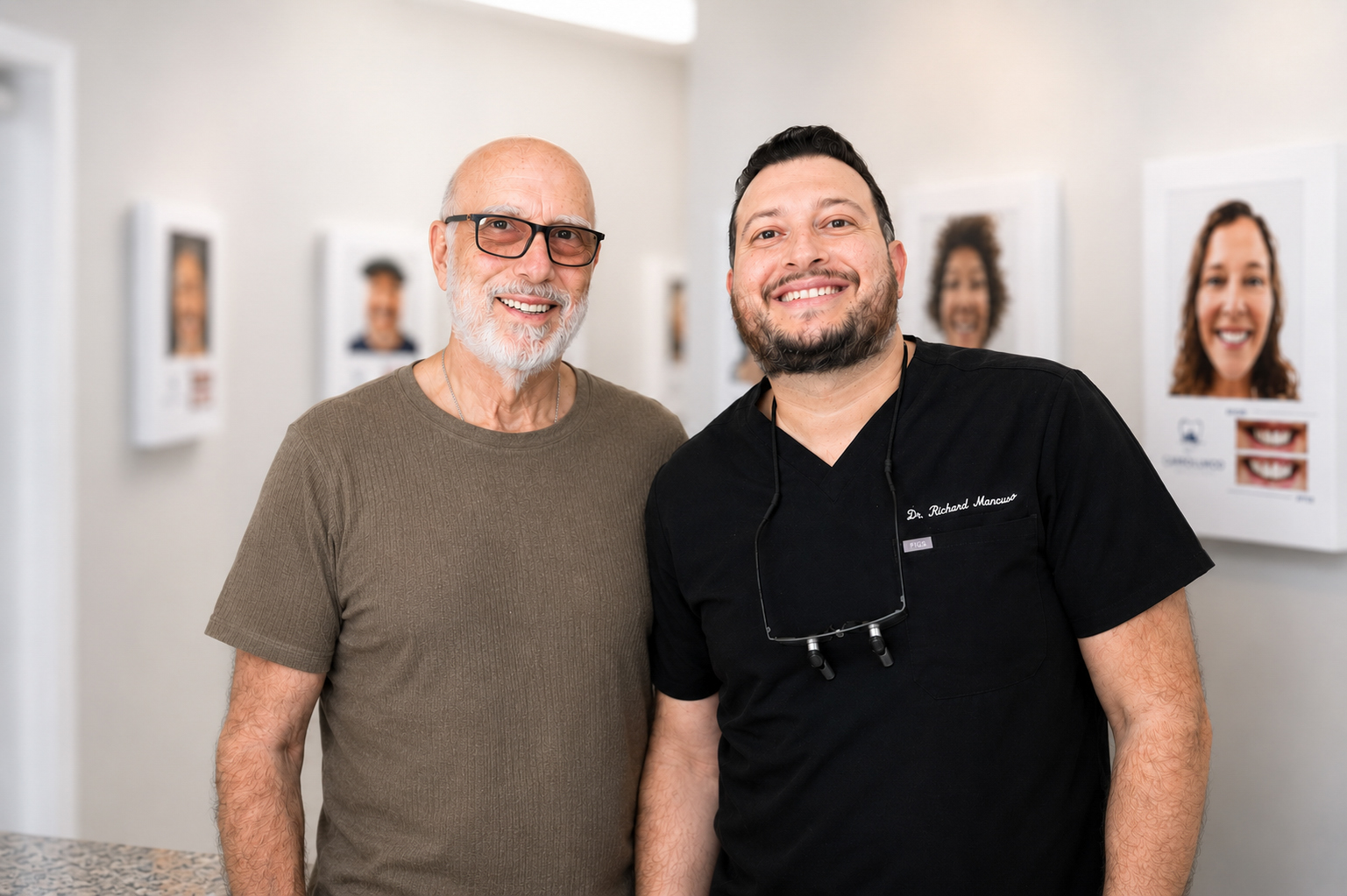 Patient smiling during full mouth restoration consultation showing improved dental health in Carrollwood Village, FL